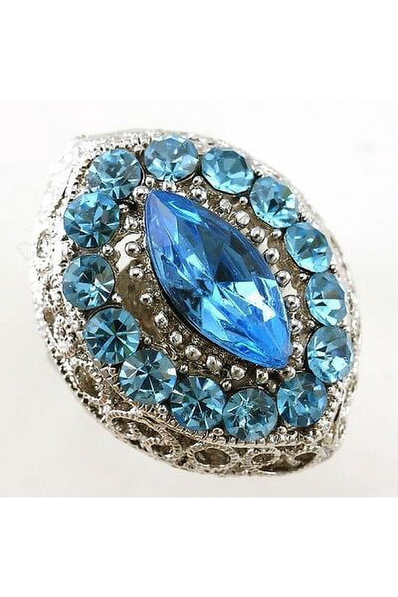 Aqua Sky Blue Cocktail Ring Silver Tone Light Blue Stones Adjustable Jewelry c1