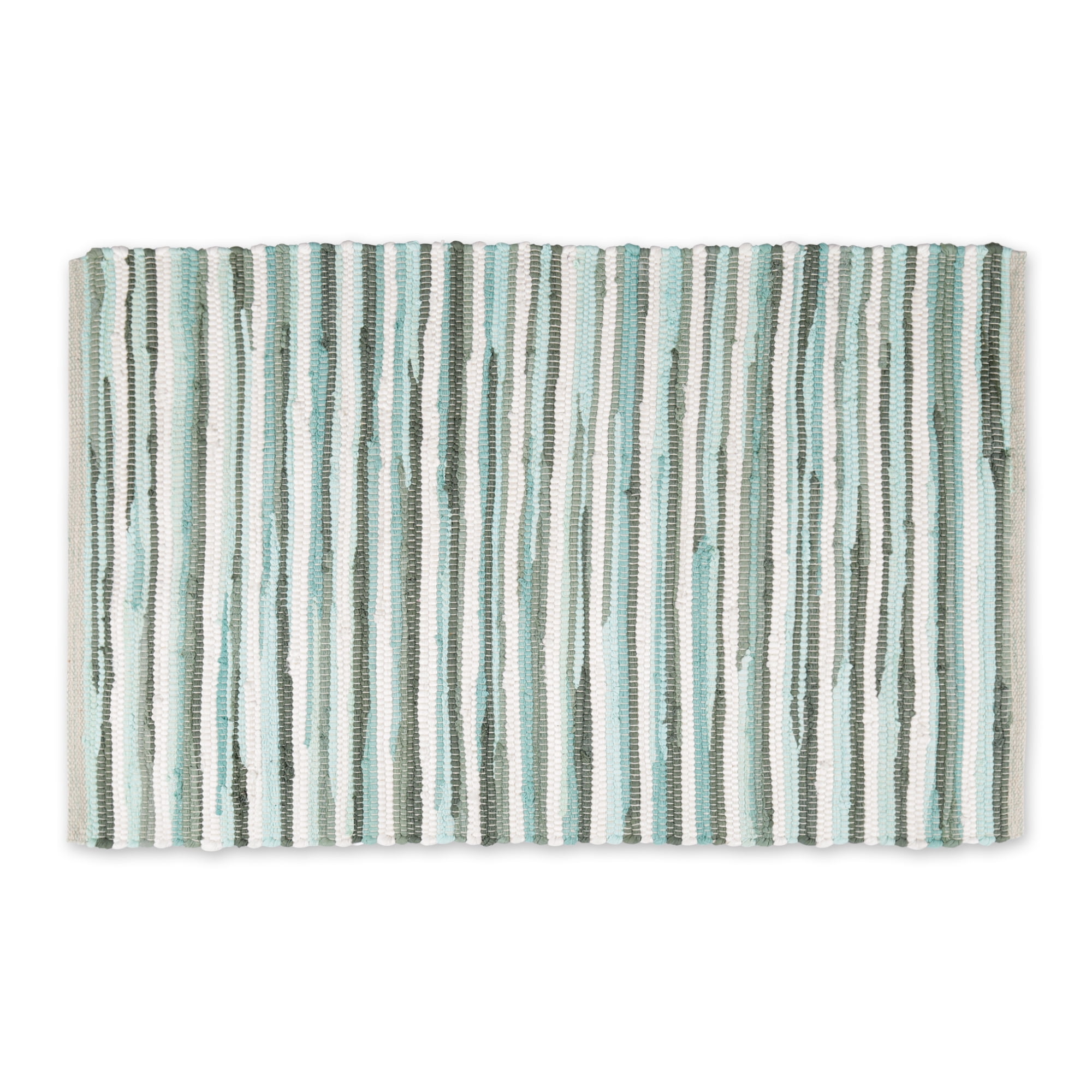 Aqua Blue Slim Stripe Cotton Rectangular Area Rug 2' x 3'