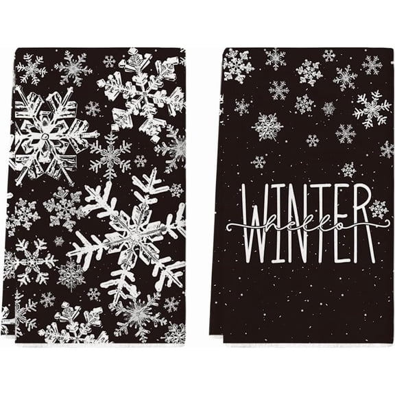 Aqua Snowflake Hello Winter Kitchen Towels Dish Towels, 16x24 Inch Farmhouse Holiday Decoration Cleaning Set of 2