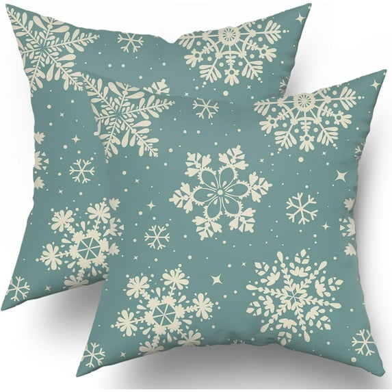 Aqua Snowflakes Christmas Pillow Covers 16x16 Set of 2 Xmas Snow Holiday Decoration Print Decorative Outdoor Pillowcases Seasonal Winter Gift Farmhouse Throw Cushion Case Decor for Couch Sofa Bed