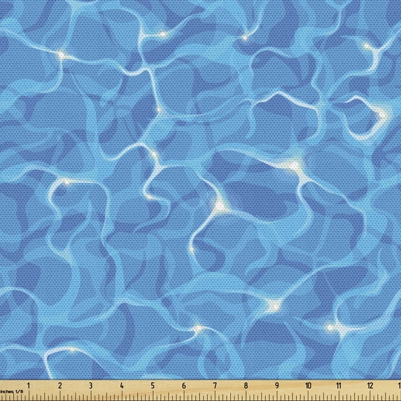 Ambesonne Aqua Fabric by the Yard Upholstery, Vivid Water Surface Waves, 5 Yards, Blue Aqua White