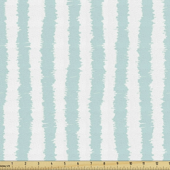 Ambesonne Aqua Fabric by the Yard Upholstery, Sketchy Grunge Stripes, 10 Yards, Seafoam White