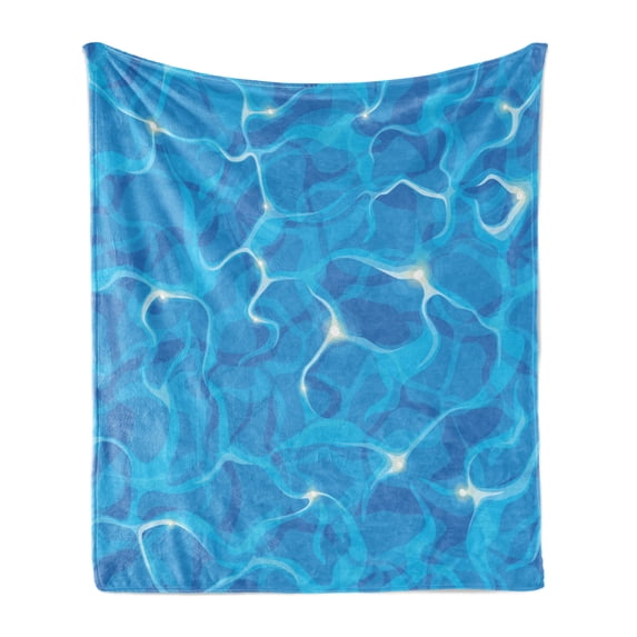 Aqua Soft Flannel Fleece Blanket, Realistic Vivid Illustration of Water Texture Freshness Ocean Pool Surface Waves, Cozy Plush for Indoor and Outdoor Use, 60" x 80", Blue Aqua White, by Ambesonne
