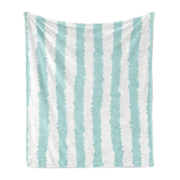 Aqua Soft Flannel Fleece Blanket, Vertical Striped Pattern with Sketchy Lines Hipster and Grunge Design Ikat Inspired, Cozy Plush for Indoor and Outdoor Use, 70" x 90", Seafoam White, by Ambesonne