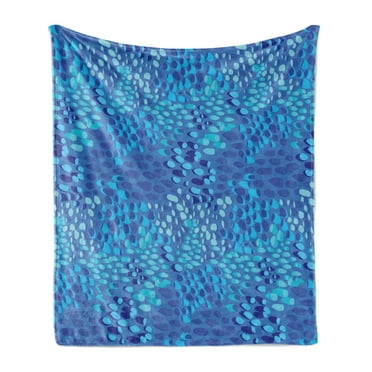 Aqua Soft Flannel Fleece Throw Blanket, Animal Pattern Inspired by Tropical Fish Skin Scales Hand Drawn Style Spotty, Cozy Plush for Indoor and Outdoor Use, 50" x 60", Violet Blue Aqua, by Ambesonne