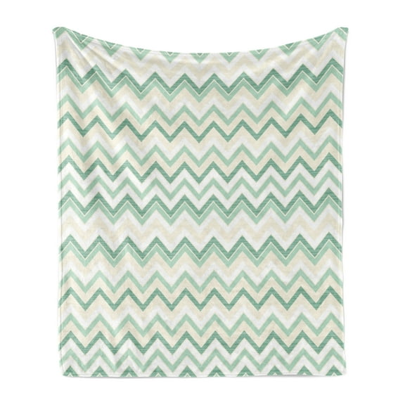 Aqua Soft Flannel Fleece Throw Blanket, Sketchy Blurry Abstract Zig Zag Chevron Shapes Retro Beige, Cozy Plush for Indoor and Outdoor Use, 50" x 70", Petrol Blue Turquoise, by Ambesonne