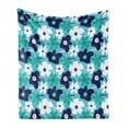 thumbnail image 1 of Aqua Soft Flannel Fleece Throw Blanket, Spring Flowers on Blue Backdrop Style Nature Inspired Simplistic Blooms, Cozy Plush for Indoor and Outdoor Use, 70" x 90", Multicolor, by Ambesonne, 1 of 5