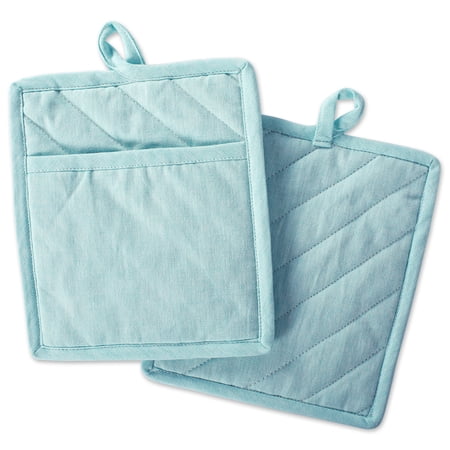 Aqua Solid Chambray Potholder (Set of 2)