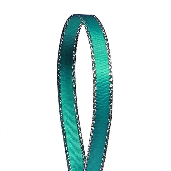 Aqua Solid Color 3/8-Inch Silver Edge Ribbon, 50-Yards