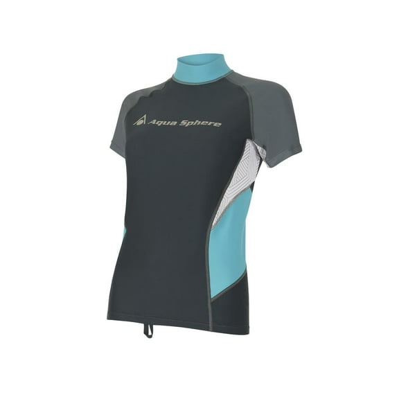 Aqua Sphere Amy Grey/Teal Womens Short Sleeve Rashguard Shirt Size Large