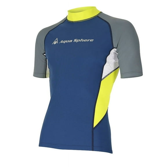 Aqua Sphere Blaze Mens Blue/Grey Short Sleeve Rash Guard Shirt Size Medium