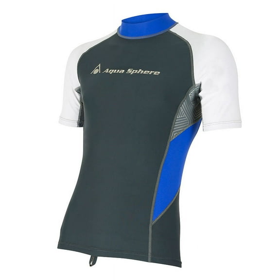 Aqua Sphere Blaze Mens Grey/Blue Short Sleeve Rash Guard Shirt Size Small