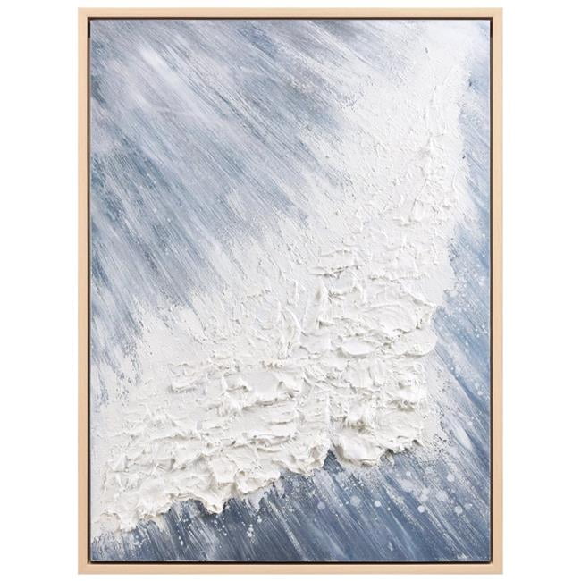 Aqua Splash Blue and White Abstract Canvas Painting, 30" x 40"