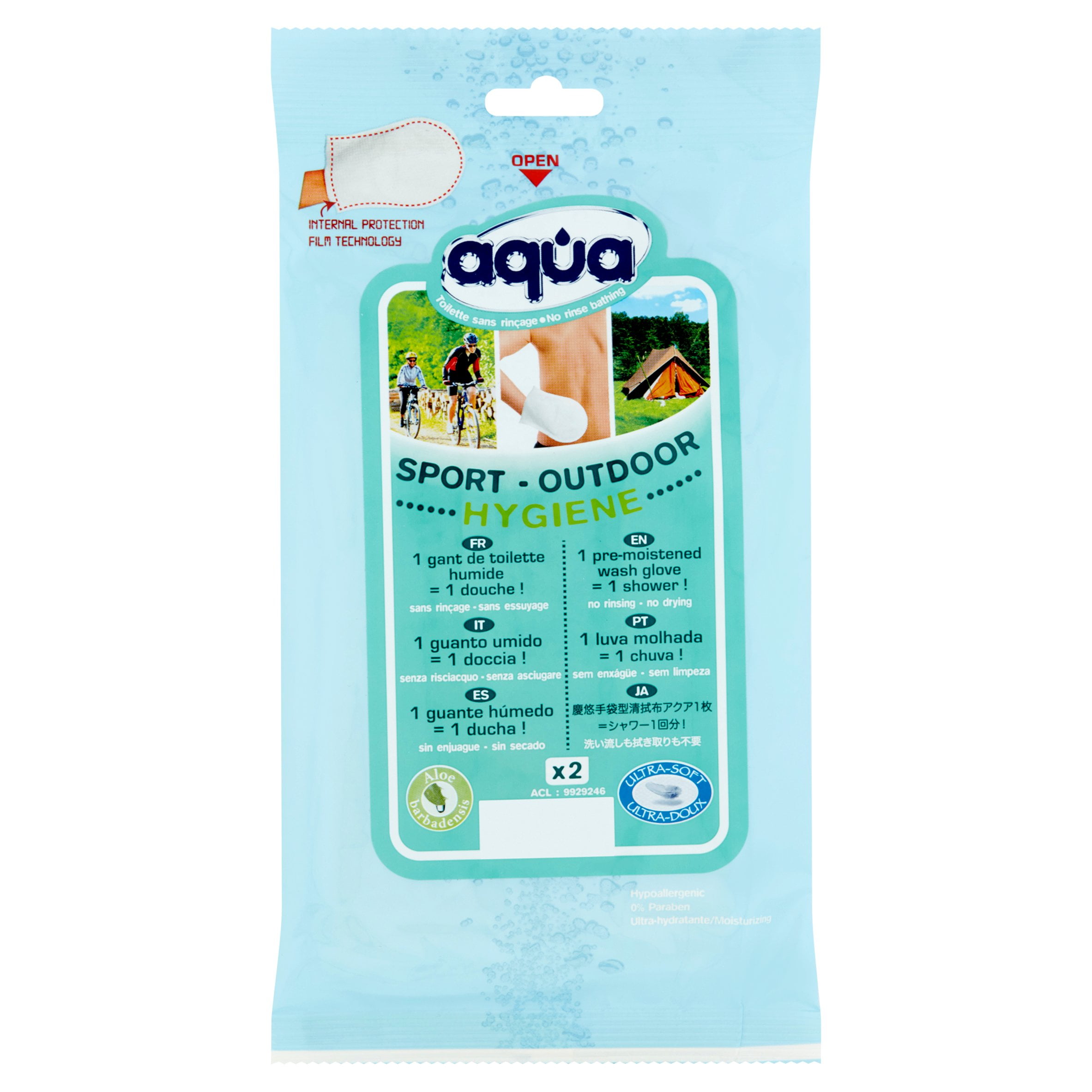 Aqua Sport Outdoor Hygiene PreMoistened Wash Glove, 2 count