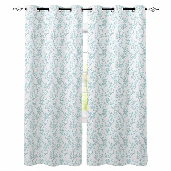 Aqua Spring Floral Blackout Curtains 45 Inches Long for Bedroom, Summer ...