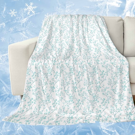 Aqua Spring Floral Cooling Blanket, Lightweight Breathable Summer Throw Blanket with Double Sided Cold Effect, Summer Botanical Watercolor Picnic Beach Blankets Bed Sheet for Hot Sleepers 30"x40"