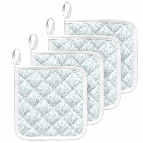 Aqua Spring Floral Pot Holders for Kitchen Heatproof Potholder, 4 Pack Summer Botanical Watercolor Hot Pads Multipurpose Oven Pads Cloth Potholders Trivet for Cooking and Baking