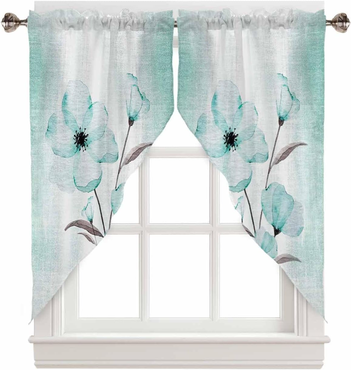 Aqua Spring Floral Swag Valances for Windows 2 Pack Kitchen Window