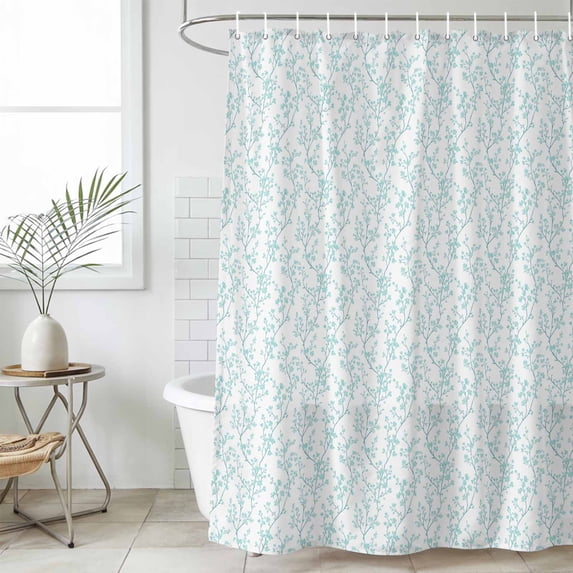 Aqua Spring Floral Waterproof Fabric Shower Curtain,Summer Botanical Watercolor Waterproof Fabric Shower Curtain for Bathroom Curtains Bathtubs Hotel Shower Curtains with 12 Hooks Extra Long 72x84
