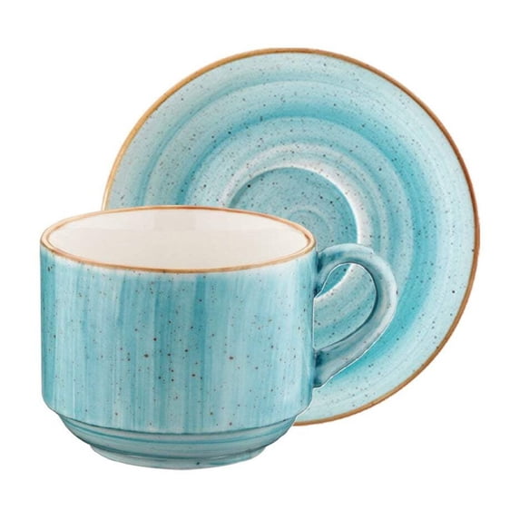 Aqua Stacking 7 oz. Coffee Cup + Saucer Set for 2