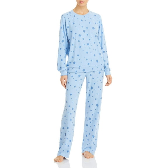 Aqua Star Print Pajama Set Light Blue Size Large