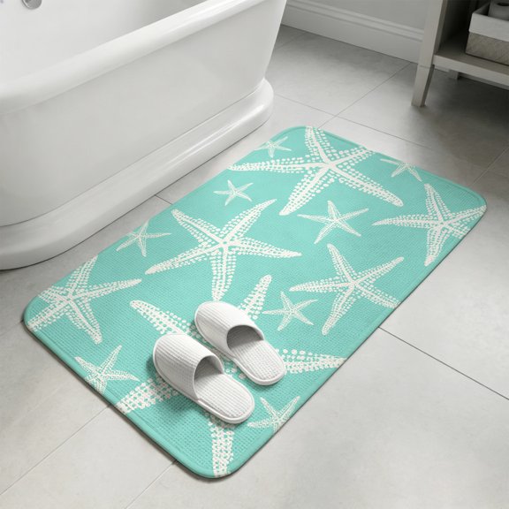 Aqua Starfish Bathroom Rugs Non Slip Washable Bath Mat Absorbent Low Pile Front Door Mat Summer Coastal Nautical Ocean Classic Indoor Doormat for Kitchen Entryway Shower Decor Accessories 31.5"x47.2"