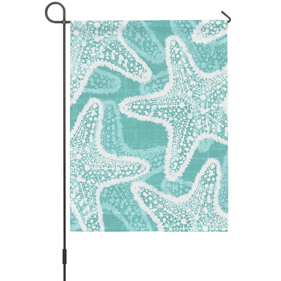 Aqua Starfish Garden Flags For Outdoor, Coastal Summer Ocean Beach Nautical Modern Small Double Side Yard Flags Weather Proof Garden Decor for Lawn Outside Holiday 12 x 18 Inches