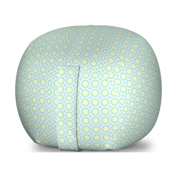 Aqua Storage Toy Bag Chair, Retro Circles Inner Dots 60s 70s Inspired Horizontal Art, Stuffed Animal Organizer Washable Bag, Large Size, Pale Blue Seafoam, by Ambesonne