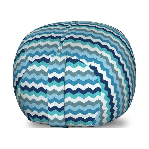 Aqua Storage Toy Bag Chair, Retro Vintage Chevron Geometrical Zig Zag Stripes, Stuffed Animal Organizer Washable Bag, Large Size, Pale Blue Navy Blue, by Ambesonne