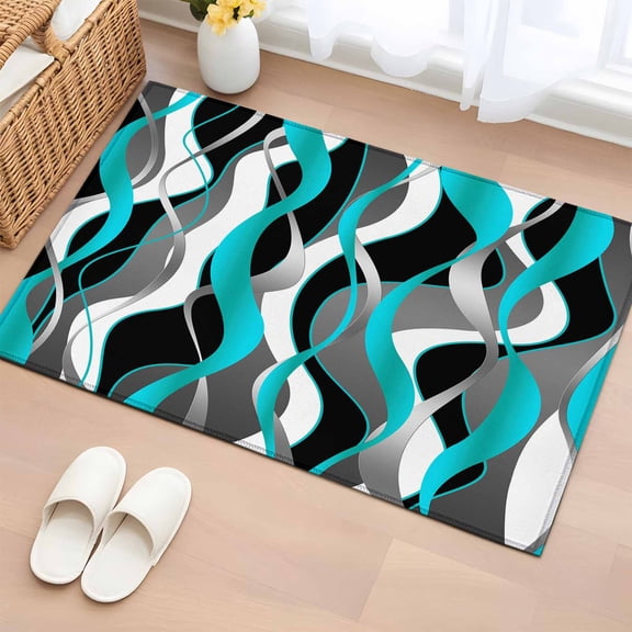 Aqua Stripe 2'x3' Washable Rug, Ombre Grey Moire Geometric Modern Abstract Non-Slip Soft Doormat Area Rugs for Entrance Bathroom Bedsides, Front Doormat Carpet for Kitchen Bedroom, Entryway Floor Mat