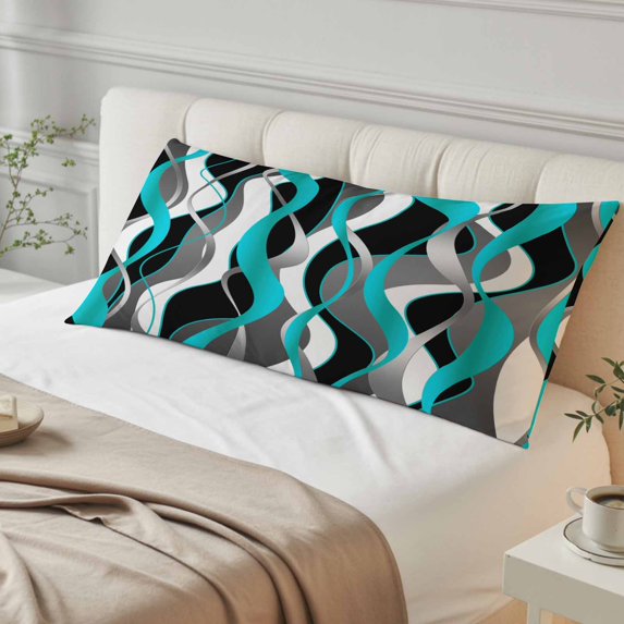 Aqua Stripe Body Pillow Cover, Pillowcase Protectors with Zipper, Breathable Decorative Throw Pillow Case Cover, Ombre Grey Moire Geometric Modern Abstract Pillow Shams for Couch Sofa 20x54Inch