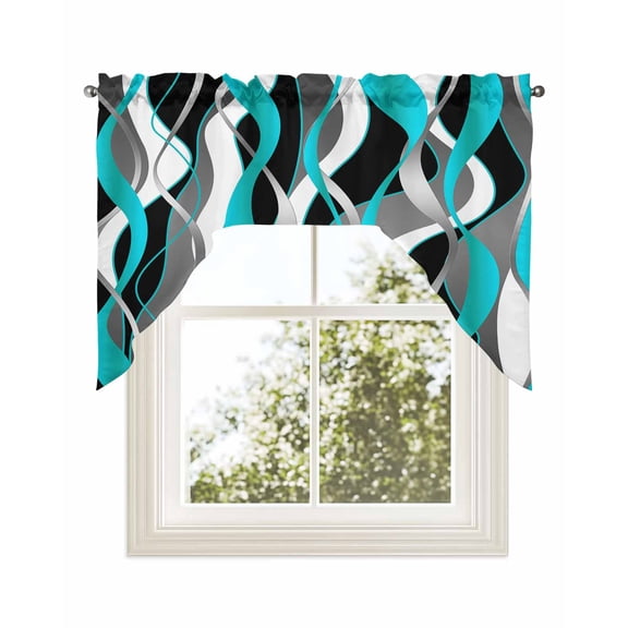Aqua Stripe Kitchen Curtains Swag Valance for Windows/Bathroom/Cafe, Ombre Grey Moire Geometric Modern Abstract Rod Pocket Drape Panel Swag Curtains Valance for Bedroom/Living Room 56"x36"