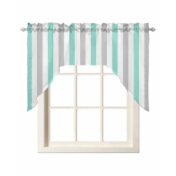 Aqua Stripe Kitchen Swag Valances for Windows, Geometric Grey White Vertical Striped Swag Valances Curtains for Living Room, Rod Pocket Window Treatments for Bathroom, Bedroom, Cafe, 56"x36"