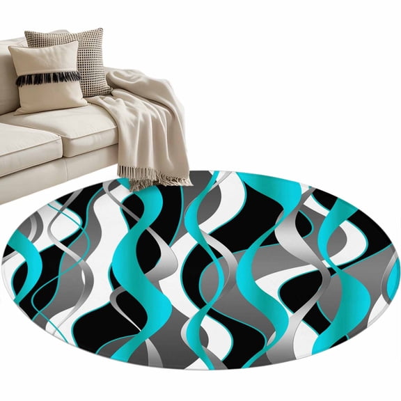 Aqua Stripe Large Area Rugs for Bedroom Living Room, Soft Non Slip Carpet Bedside Rug, Ombre Grey Moire Geometric Modern Abstract Round Floor Cover Kitchen Accent Rug 3' for Dining Room/Office