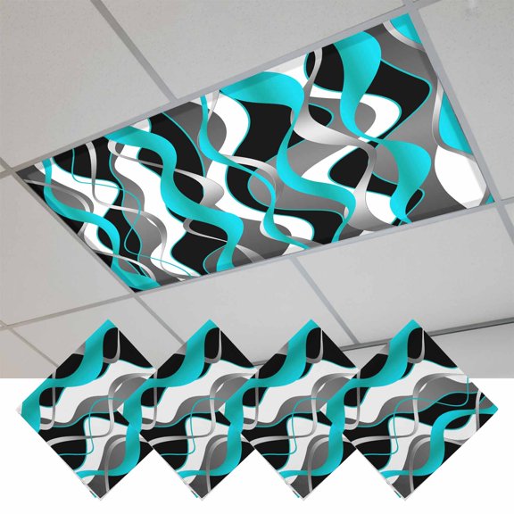 Aqua Stripe Magnetic Fluorescent Light Covers for Ceiling Lights 2x4Ft,Ombre Grey Moire Geometric Modern Abstract Office Classroom Kitchen Drop Ceiling Light Covers Filters Shade Panel 4Packs