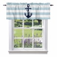 thumbnail image 1 of Aqua Stripe Nautical Kitchen Curtain Valances for Windows Farmhouse Short Curtains, Navy Blue Anchor Summer Coastal Rod Pocket Valance Curtain for Bedroom Cafe Living Room 42"x18", 1 of 8