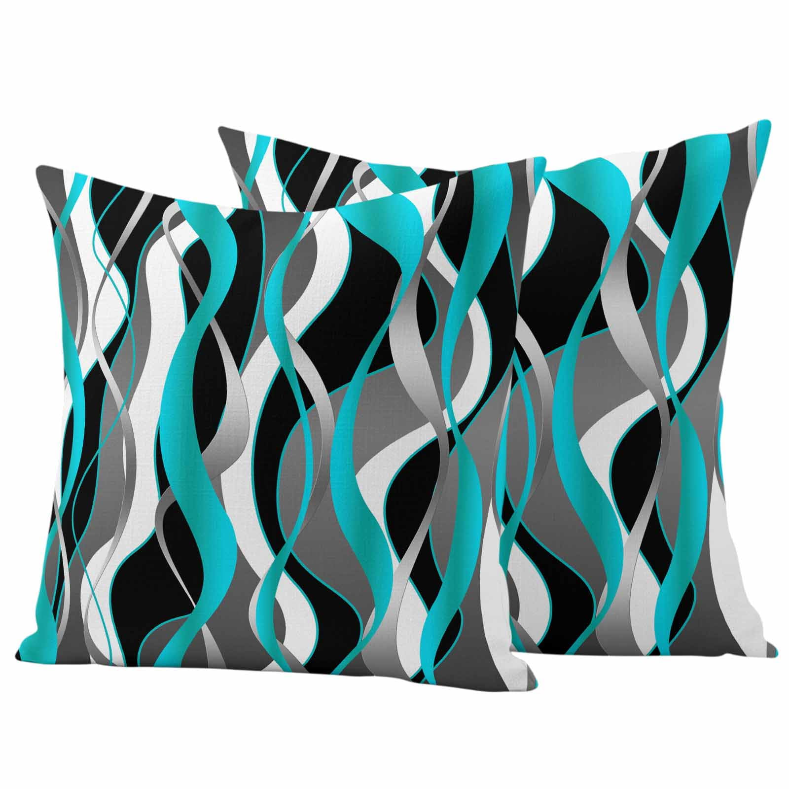 Aqua Stripe Outdoor Waterproof Pillow Covers, Ombre Grey Moire Geometric Modern Abstract Decorative Square Throw Pillowcase Sofa Cushion Sham for Patio/Couch/Chair, 26"x26" 2 Pack