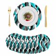 thumbnail image 1 of Aqua Stripe Round 15 Inch Placemats Set of 8, Ombre Grey Moire Geometric Modern Abstract HeatResistant Non Slip Place Mats for Dining Table, Wipeable Braided Kitchen Table Mats for Housewarming, 1 of 9