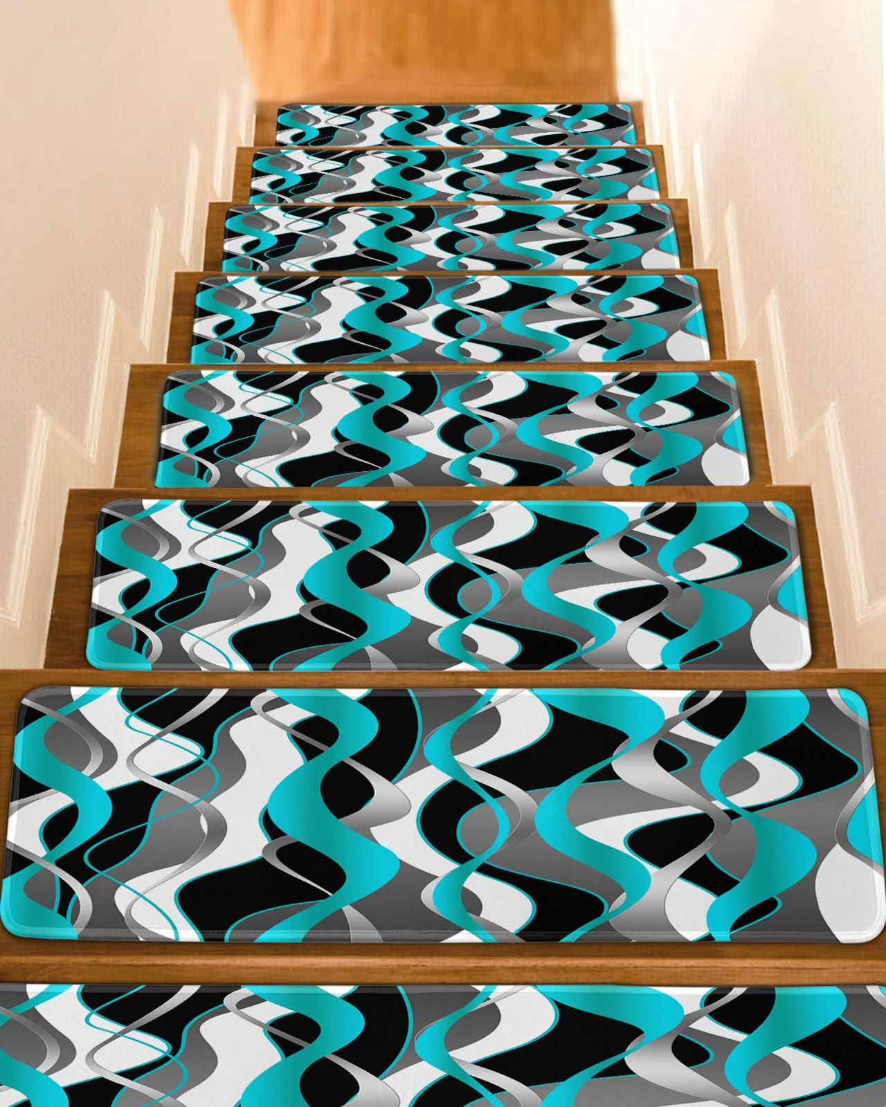 Aqua Stripe Stair Treads for Wooden Steps Indoor Runner Rug Carpet ...