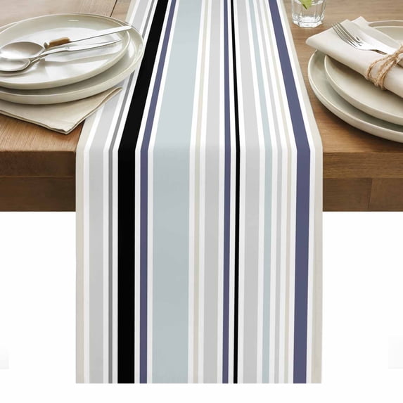 Aqua Stripe Table Runner - 60 Inch Long, Kitchen Dining Table Runner Dresser Scarves, Modern Abstract Art Black Striped Rustic Farmhouse Decor for Coffee Tables Wedding Party Banquet