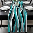 thumbnail image 1 of Aqua Stripe Table Runner 90 Inches Long, Ombre Grey Moire Geometric Modern Abstract Kitchen Coffee Dining Table Decoration for Home Party Birthday Wedding Home Decor 13x90 Inches, 1 of 8