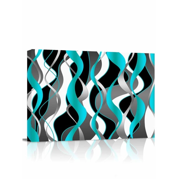 Aqua Stripe Wall Art for Living Room,Canvas Picture Wall Decor for Bathroom Bedroom,Ombre Grey Moire Geometric Modern Abstract Painting Artwork for Office Kitchen Hallway Dining Room Decor 20"x24"