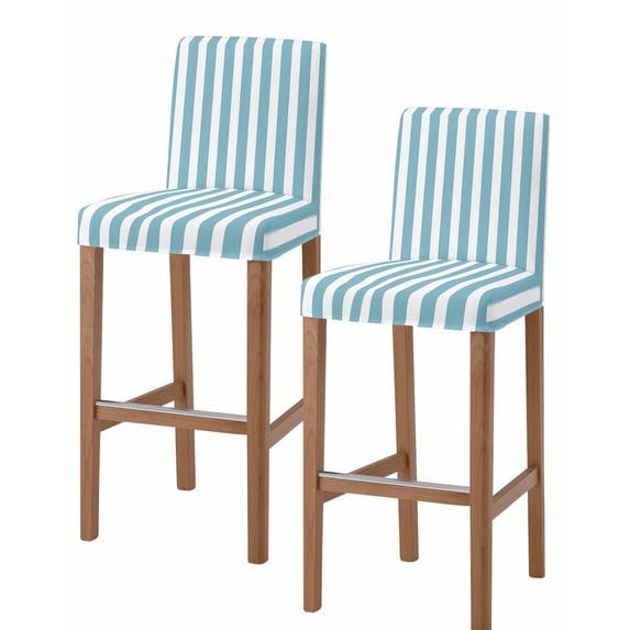 Aqua Striped Bar Stool Covers Set of 2, Modern Farmhouse Blue White Stripes Stretch Washable Bar Chair Covers with Backs, Removable Pub Counter Height Chair Cover for Kitchen Dining Room Cafe