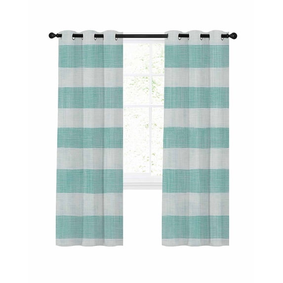 Aqua Striped Blackout Curtains 63 Inches Long for Bedroom, Rustic Farmhouse Stripes Thermal Insulated Room Darkening Black Out Window Curtain Panels Grommet Drapes for Living Room