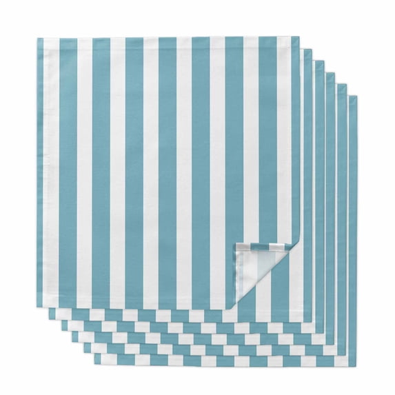 Aqua Striped Cloth Napkins, Modern Farmhouse Blue White Stripes Washable and Reusable Dinner Napkins Set of 6, Table Napkin for Kitchen Party Birthday Wedding Hotel Housewarming 20"x20"