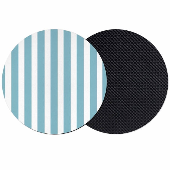 Aqua Striped Coasters Set of 2, Soft Absorbent Coasters for Drinks, Modern Farmhouse Blue White Stripes Non-Slip Cup Coaster Mat with Rubber Bottom for Home Kitchen Desk Coffee Bar Table Decor 4"