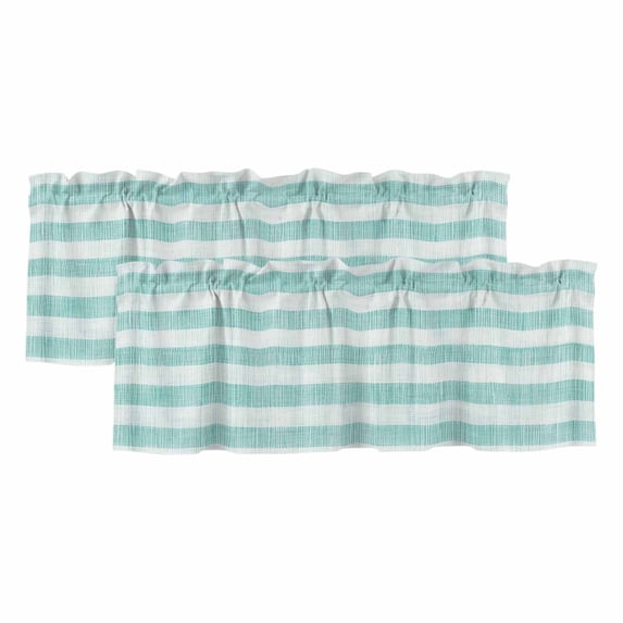 Aqua Striped Curtain Valances for Windows, Kitchen Valance Window Treatments Panel 2 Pack, Rustic Farmhouse Stripes Rod Pocket Short Curtains for Bathroom Bedroom 54 x 18 Inch