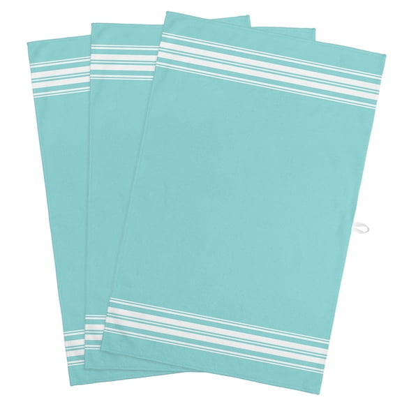 Aqua Striped Kitchen Towels, Absorbent Microfiber Kitchen Dish Hand Tea Bath Towel, Luxurious White Stripes Modern Abstract Art Quick Dry Cleaning Cloth Dishclothes Decorative Sets, (3-PC, 18x28)