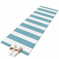 thumbnail image 1 of Aqua Striped Large Area Rugs for Bedroom Living Room, Soft Non Slip Carpet Bedside Rug, Modern Farmhouse Blue White Stripes Rectangular Floor Cover Kitchen Accent Rug 2'x6' for Dining Room/Office, 1 of 9