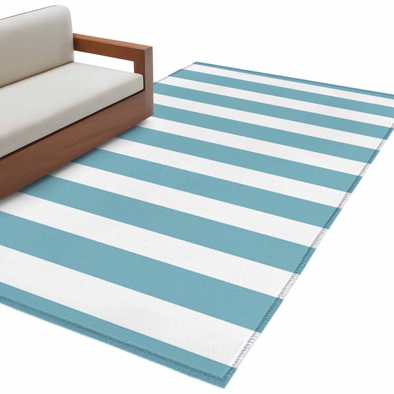 Aqua Striped Large Area Rugs for Bedroom Living Room, Soft Non Slip Carpet Bedside Rug, Modern Farmhouse Blue White Stripes Rectangular Floor Cover Kitchen Accent Rug 4'x6' for Dining Room/Office